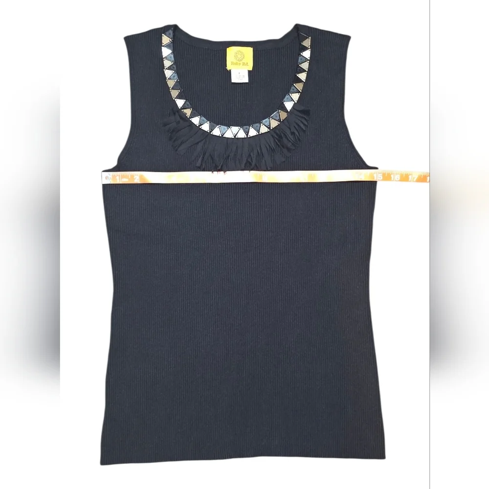 Ruby Rd Beaded & Fringe Neckline Tanktop - Picture 6 of 10